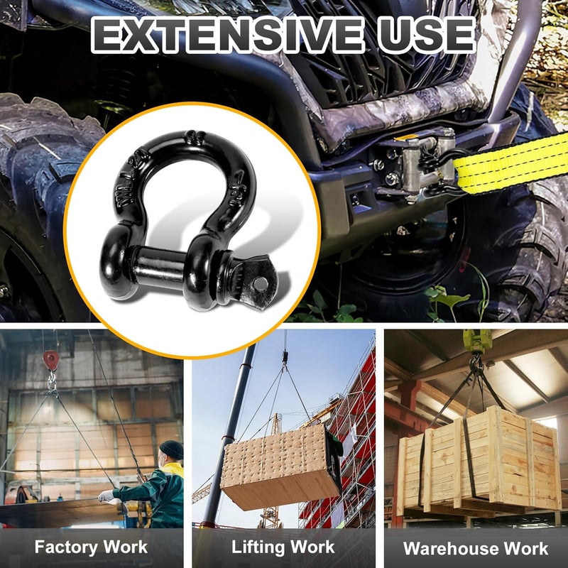 Htata Prep 1/2" D Ring Shackles with 7/8" Screw Pin, 26,400 lbs Break Strength, Heavy Duty Clevis Shackles (Black) for Jeep, Truck, SUV, Trailer, ATV, UTV（2pcs） - Image 5